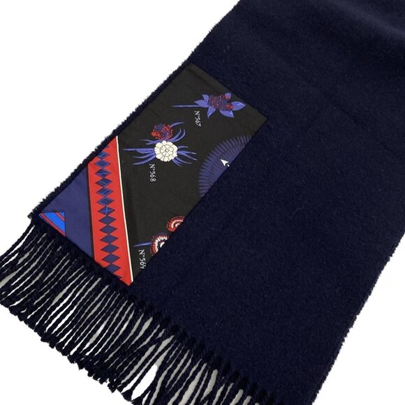 HERMES - Dark Navy Black Multi Cashmere Silk Scarf 775-070425 - Picture 2 of 4